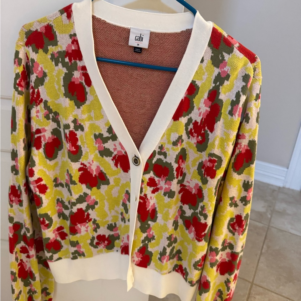 CAbi Red and Green Floral Cardigan Sweater